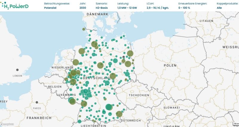Im Bild ein Screenshot vom Wasserstoff-Potenzial-Atlas.