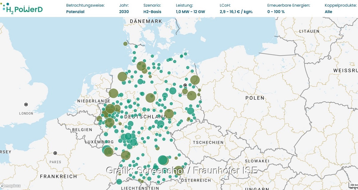 Im Bild ein Screenshot vom Wasserstoff-Potenzial-Atlas.