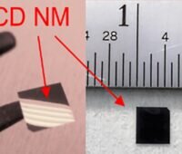 Im Bild eine Diamantmembran und ein Maßband, das Material soll Leistungselektronik für E-Autos und Photovoltaik verbessern.