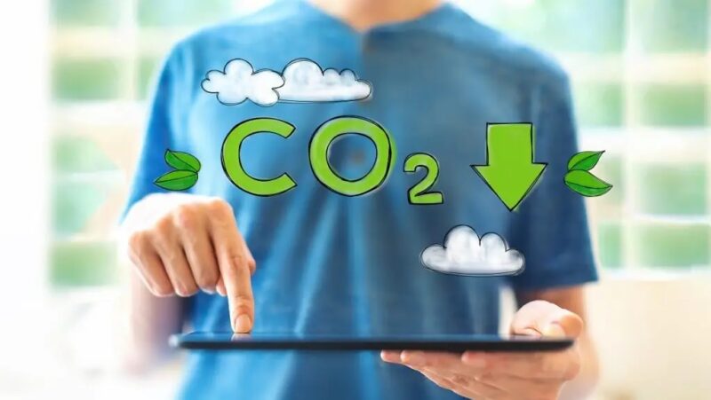 Zu sehen ist eine symbolische Darstellung für die CO2-Reduktion durch einen Zero-Gap Elektrolyseur.