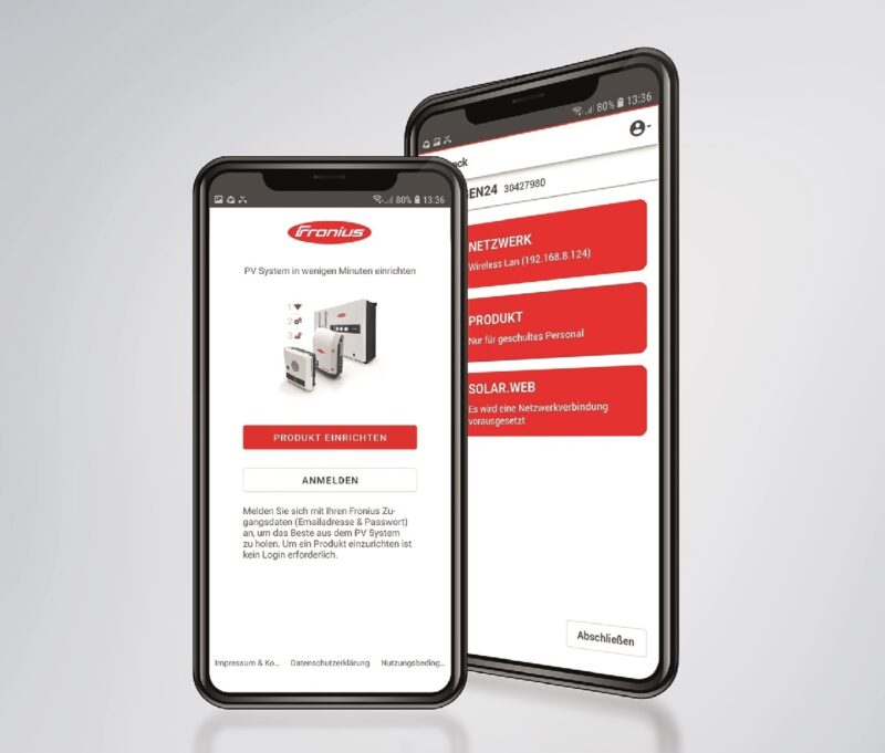 Zu sehen ist die Solar.start App, mit der man den Fronius Symo GEN24 Plus Hybridwechselrichter leicht in Betrieb nehmen kann.