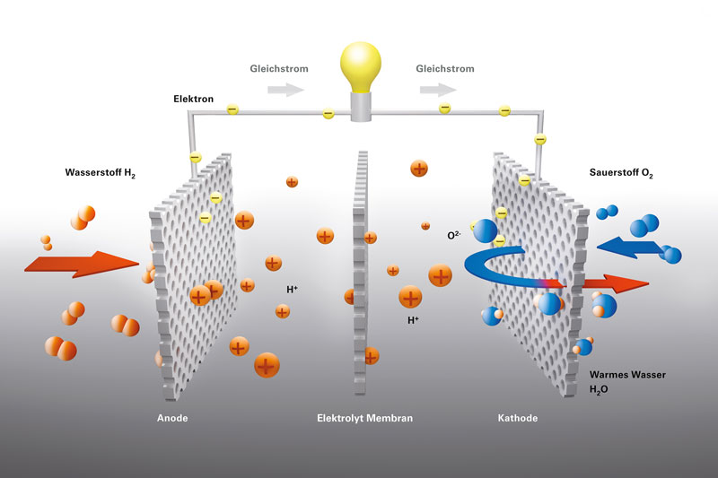 Grafik zeigt Funktionsprinzip einer Brennstoffzelle