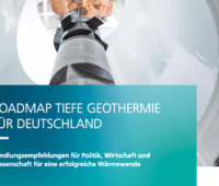 Ausschnit aus dem Cover der Geothermie-Roadmap zeigt den Titelschriftzug und einen Bohrer