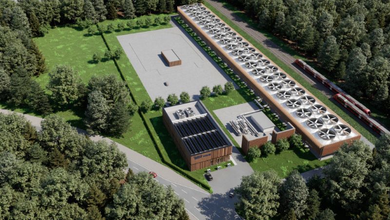 Luftbild einer Geothermieanlage.