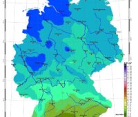 Zu sehen ist eine Deutschlandkarte mit der Sonneneinstrahlung im Februar 2020