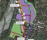 Zu sehen ist eine Animation des geplanten kalten Nahwärmenetzes in Reutte, das die Basis für die emissionsfreie Wärmeversorgung darstellt.