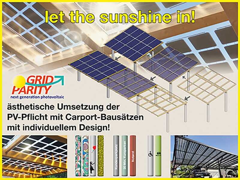 GridParity:ästhetische Umsetzung der PV-Pflicht mit Carport-Bausätzen mit indviduellem Design.