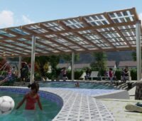 Im Bild eine Planschbeckenüberdachung als Beispiel für Photovoltaik-Konzepte für Schwimmbäder.