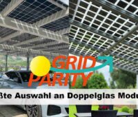 Abbildung von Parkplatz-PV und PV-Terasse mit Doppelglasmodulen von GridParity