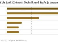 Ein Balkendiagramm zeigt die Insolvenzquote der Erneuerbare-Energien-Unternehmen in Deutschland, von Insolvenz sind besonders Photovoltaik-Installation und Solarhandel betroffen.