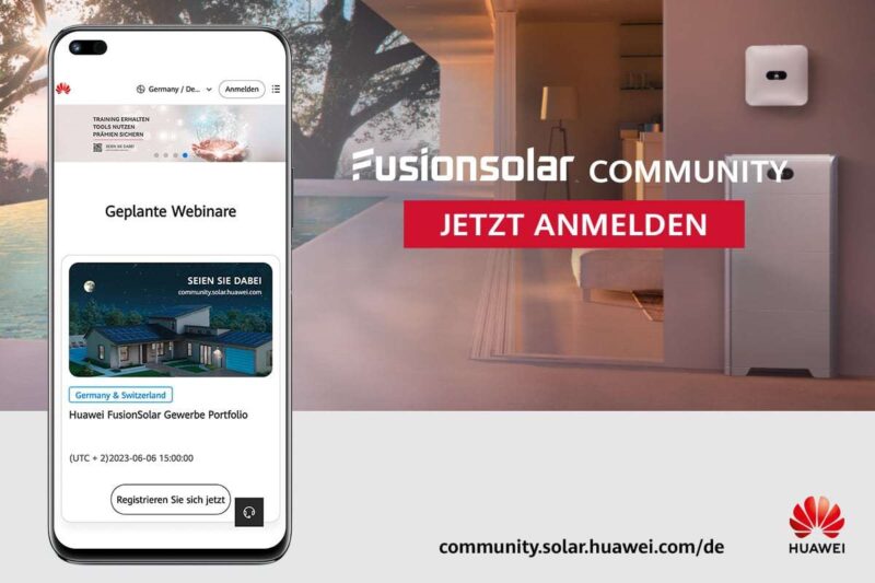 Im Bild ein Smart-Phone mit den Webinaren der Huawei FusionSolar Community.