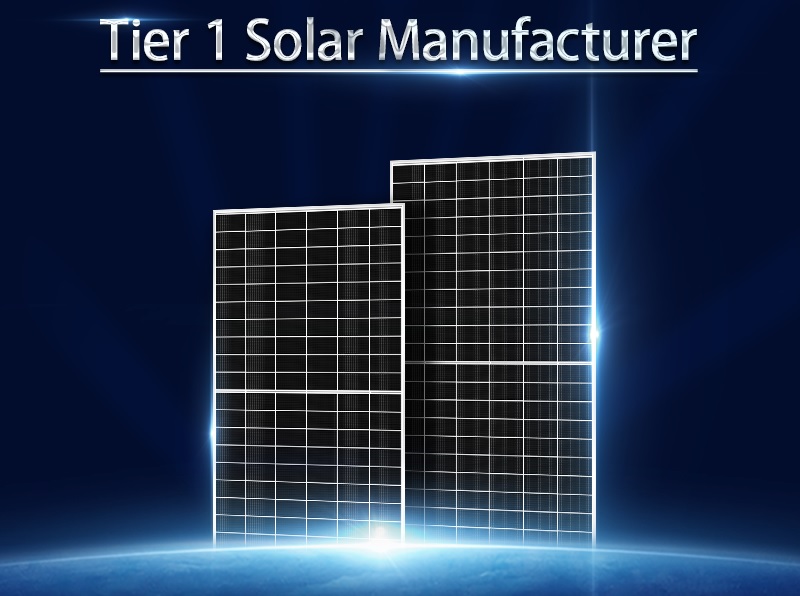 Im Bild sind zwei PV-Module von Huasun mit Heterojunction-Technologie und der Schriftzug Tier-1-Manufacturer zu sehen.