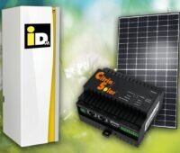 Zu sehen ist eine Wärmepumpe und ein PV-Modul von iDM und CitrinSolar.