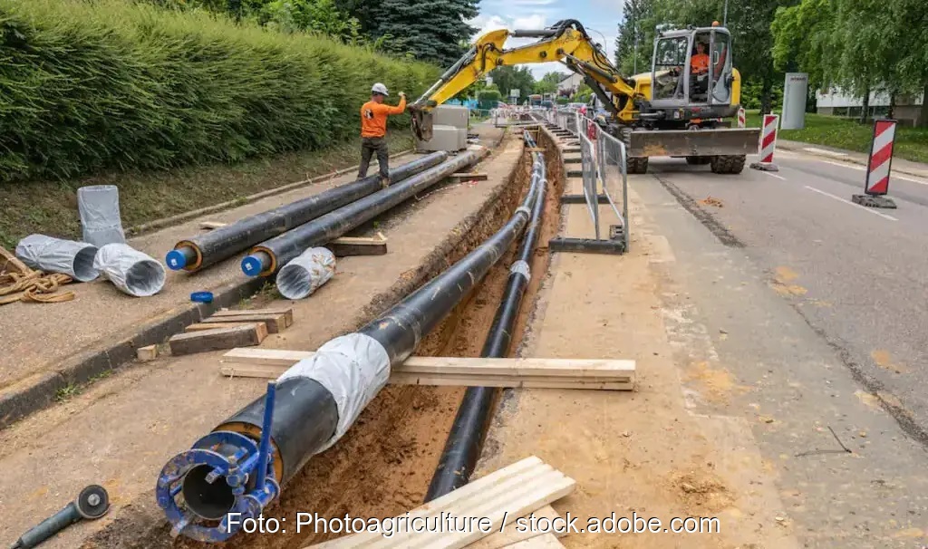 Im Bild der Bau einer Fernwärmeleitung. Wasserstoff darf laut Gutachten in der kommunalen Wärmeplanung keine Rolle spielen.