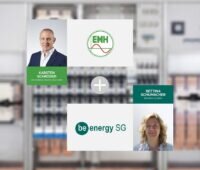 Zu sehen ist eine Abbildung mit den Logos und den Geschäftsführer:innen zur Kooperation von EMH und BeEnergy SG.