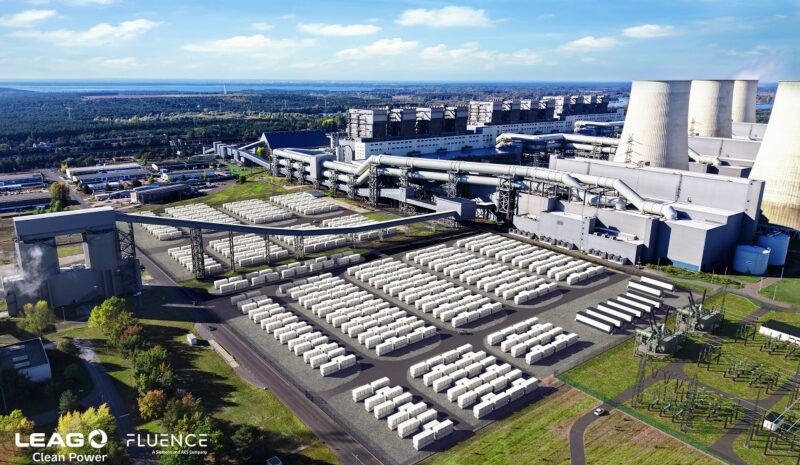 Eine Illustration zeigt, wie der Gigawatt-Batteriespeicher am Braunkohlekraftwerk Jänschwalde aussehen soll.