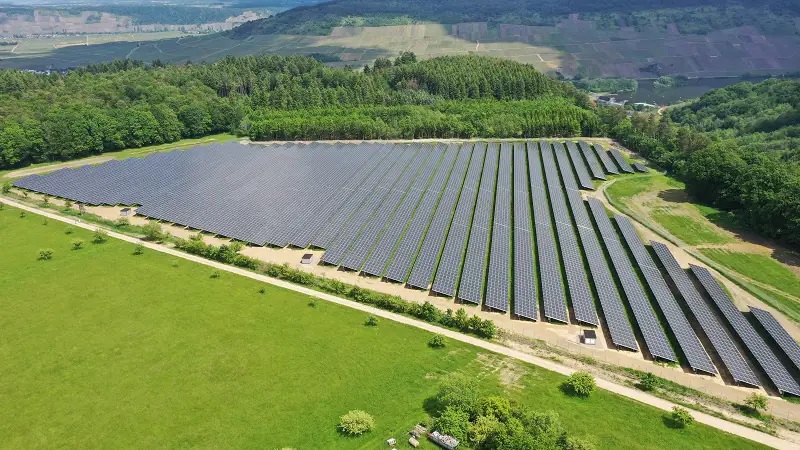 Zu sehen ist eine Photovoltaik-Freiflächenanlage in Rheinland-Pfalz. Das Land hat die Landesverordnung für PV-Freiflächenanlagen geändert.