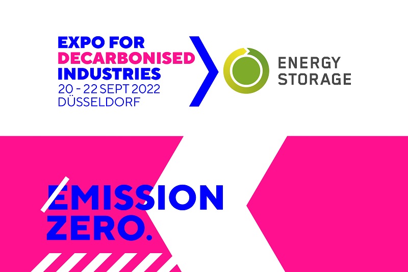 Zu sehen ist das Logo der neuen Messe Expo for Decarbonised Industries > Energy Storage.