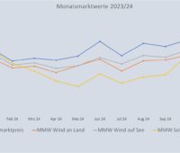 Im Bild eine Grafik, die die Entwicklung des Monatsmarktwert Solar bis Dezember 2024 im Vergleich zu anderen Monatsmarktwerten zeigt.