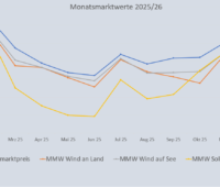 Ein Balkendiagramm zeigt die Entwicklung vom Monatsmarktwert Solar bis Januar 2026 im Vergleich zu anderen Monatsmarktwerten.