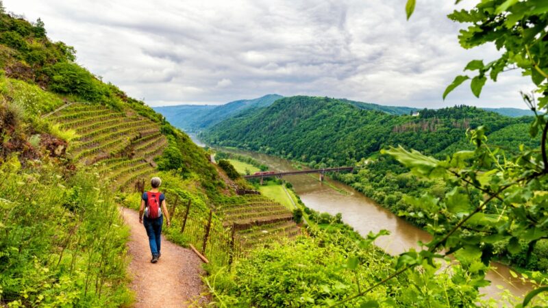 Wanderweg an der Mosel - kein leichtes Gelände für einen Netzanschluss