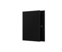 Ein komplett schwarzes Solarmodul mit Anschlußverbindunge
