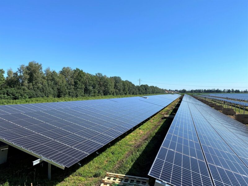 Förderfreier Sonnenstrom entsteht im Photovoltaik-Solarpark Schornhof, vom dem im Bild ein Ausschnitt zu sehen ist.