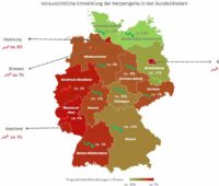 Im Bild eine Deutschlandkarte, die die Änderung der Netzentgelte in den Bundesländern 2025 zeigt.