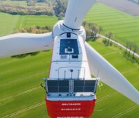 Aufnahme von Windenergie-Anlage von Nordex, Rotor von hinten.