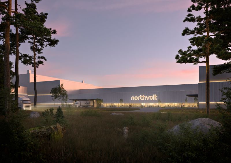 Die Fassade der Batteriefabrik Northvolt in Schweden