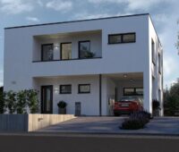 Zu sehen ist ein Haus von OKAL. E3/DC liefert die Speichertechnik für OKAL-Häuser.