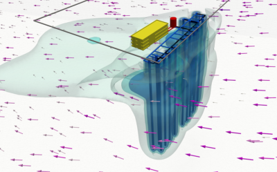 Grafik zeigt Gebäude und Erdsonden - Planung von oberflächennaher Geothermie