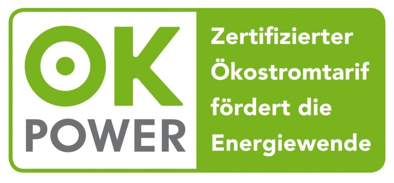 Im Bild das Logo vom Ökostrom-Gütesiegel Ok-Power.