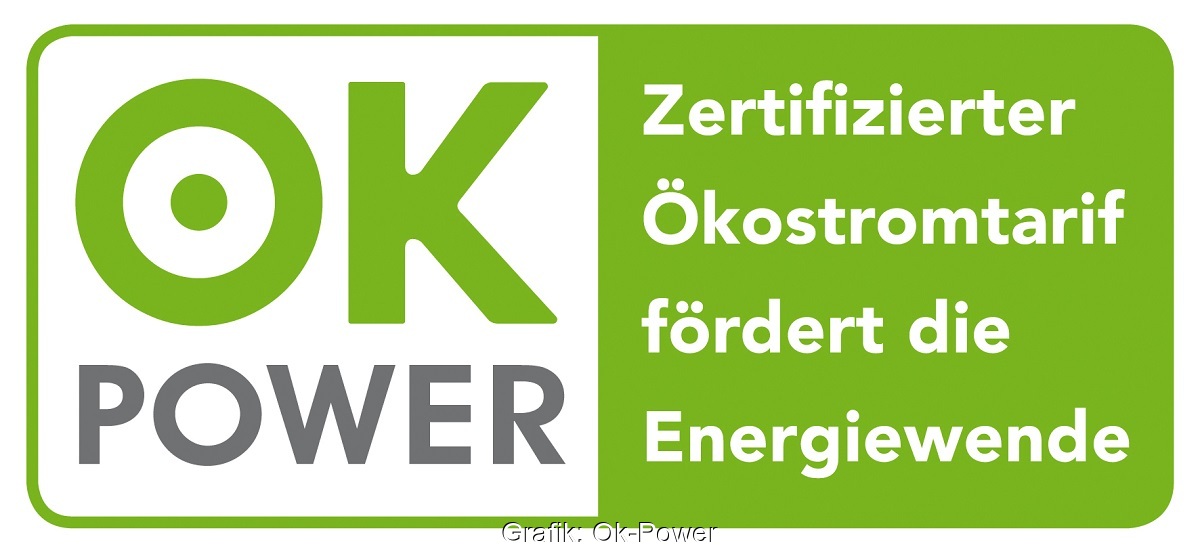 Im Bild das Logo vom Ökostrom-Gütesiegel Ok-Power.