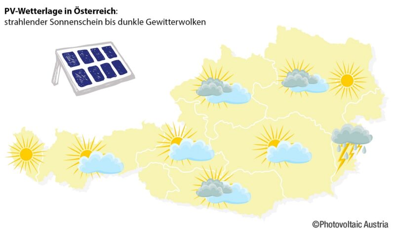 Zu sehen ist eine Österreich-Karte. Dem ganzen Land kommt der aufgestockte Photovoltaik-Fördertopf in Österreich zu Gute.