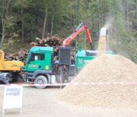 Zu sehen ist die Produktion von Hackschnitzeln im Wald. Durch die „Raus aus Öl und Gas“-Förderung boomen Holzkessel in Österreich.