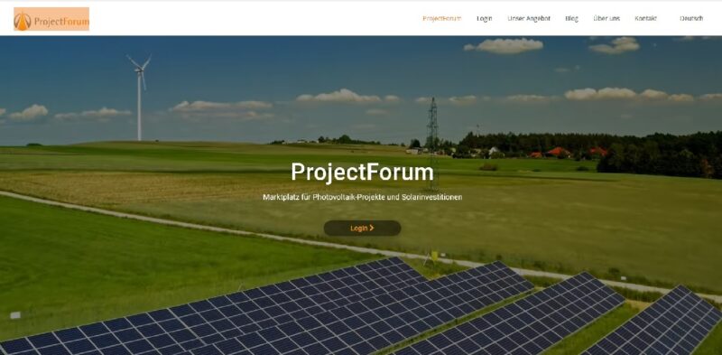 Zu sehen ist ein Screenshot vom Online-Marktplatz für Photovoltaik-Projekte ProjectForum.