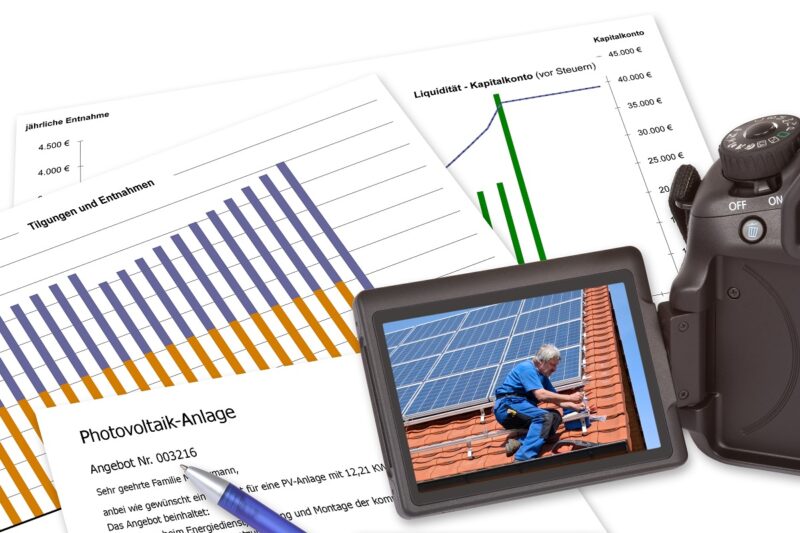 Zu sehen sind Planungsunterlagen für eine PV-Anlage. Stadt und Landkreis Osnabrück bieten einen Solar-Check an