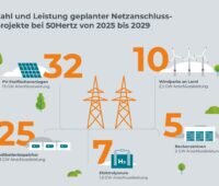 Eine Infografik zeigt die geplanten Netzanschlussverfahren von 50Hertz von 2025 bis 2029.