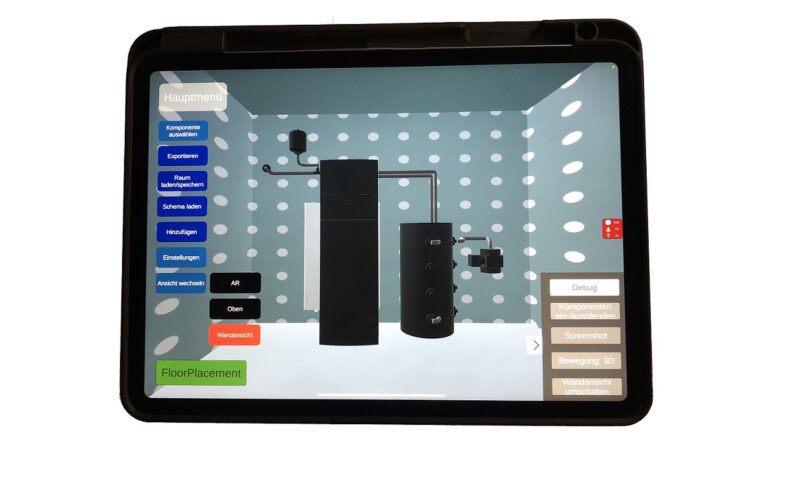 Ein Tablett mit der Heat-Pump-PlanAR-App, sie soll den Wärmepumpen-Einbau beschleunigen.