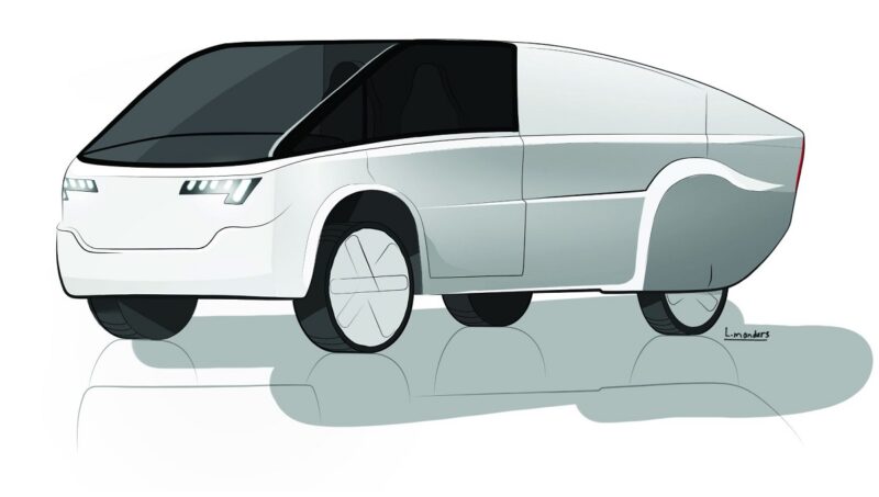 Eine Zeichnung vom Krankenwagen mit Solarantrieb, der Solarmodul-Hersteller Aiko entwickelt mit dem Solar Team Eindhoven diese fahrzeugintegrierte Photovoltaik.