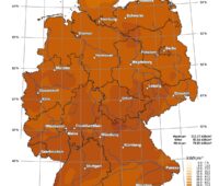 Zu sehen ist eine Deutschland-Karte mit der Sonneneinstrahlung in Deutschland im März 2026.