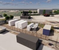 Eine 3D-Visualisierung des stand alone Batteriespeicher in Alzey, den Saxovent und Luxera Energy verwirklichen wollen.