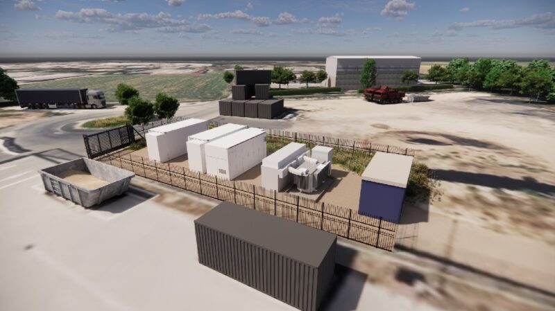 Eine 3D-Visualisierung des stand alone Batteriespeicher in Alzey, den Saxovent und Luxera Energy verwirklichen wollen.