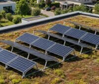 Das PV-Montagesystem Triton flora von T.Werk auf einem Gründach.