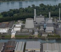 Das Gaskraftwerk von Rheinenergie am Niehler Hafen in Köln, die Illustration zeigt die Flusswärmepumpe, die hier gebaut wird.