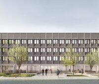 Die Illustration des Neubaus eines IT- und Rechenzentrums für die Universität Mannheim mit einer BIPV-Fassade, neuer webbasierter Leitfaden für standardisierte BIPV-Lösungen vorgestellt.