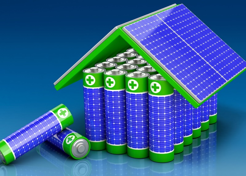 Batterien mit aufgemalten Solarzellen als Symbol für die PV-Speicher von ESY Sunhome.