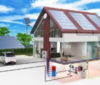 Das Bild zeigt ein schematisch dargestelltes Gebäude, deren PV-Anlage mit PV*SOL premium simuliert werden kann.