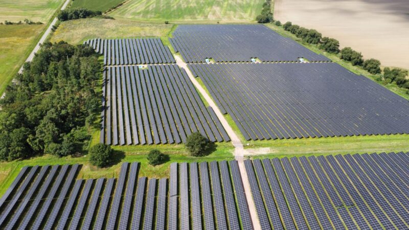 Luftbild von einer Freiflächensolaranlage